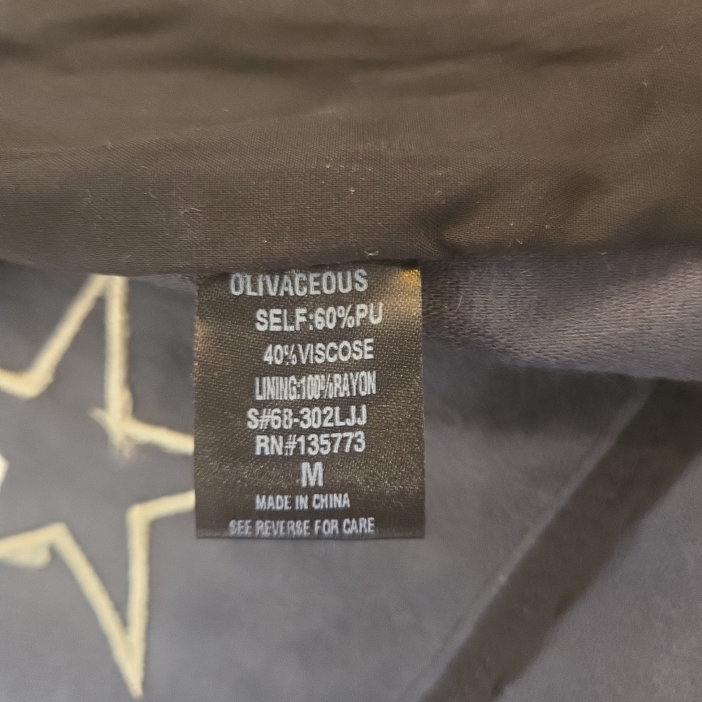 Olivaceous Black Leather Jacket with White Stars - Picture 12 of 13